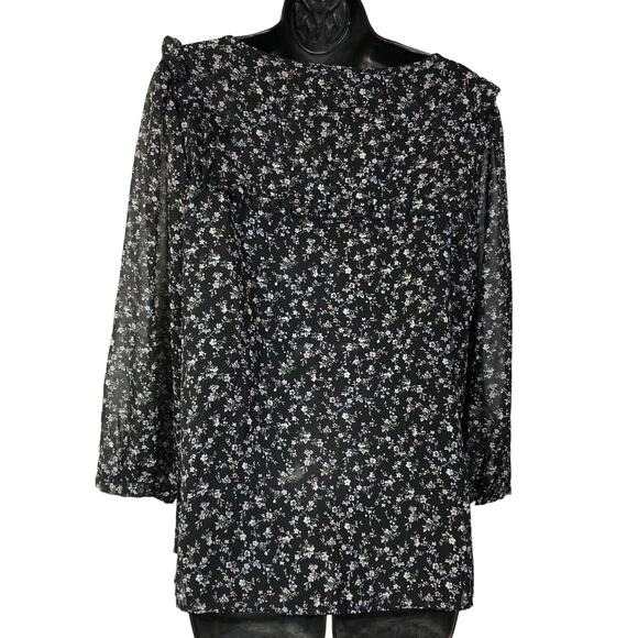 Gap Blouse Semi-Sheer Chiffon Women's Sz L Black Floral Whimsigoth Cottagecore - Picture 9 of 9